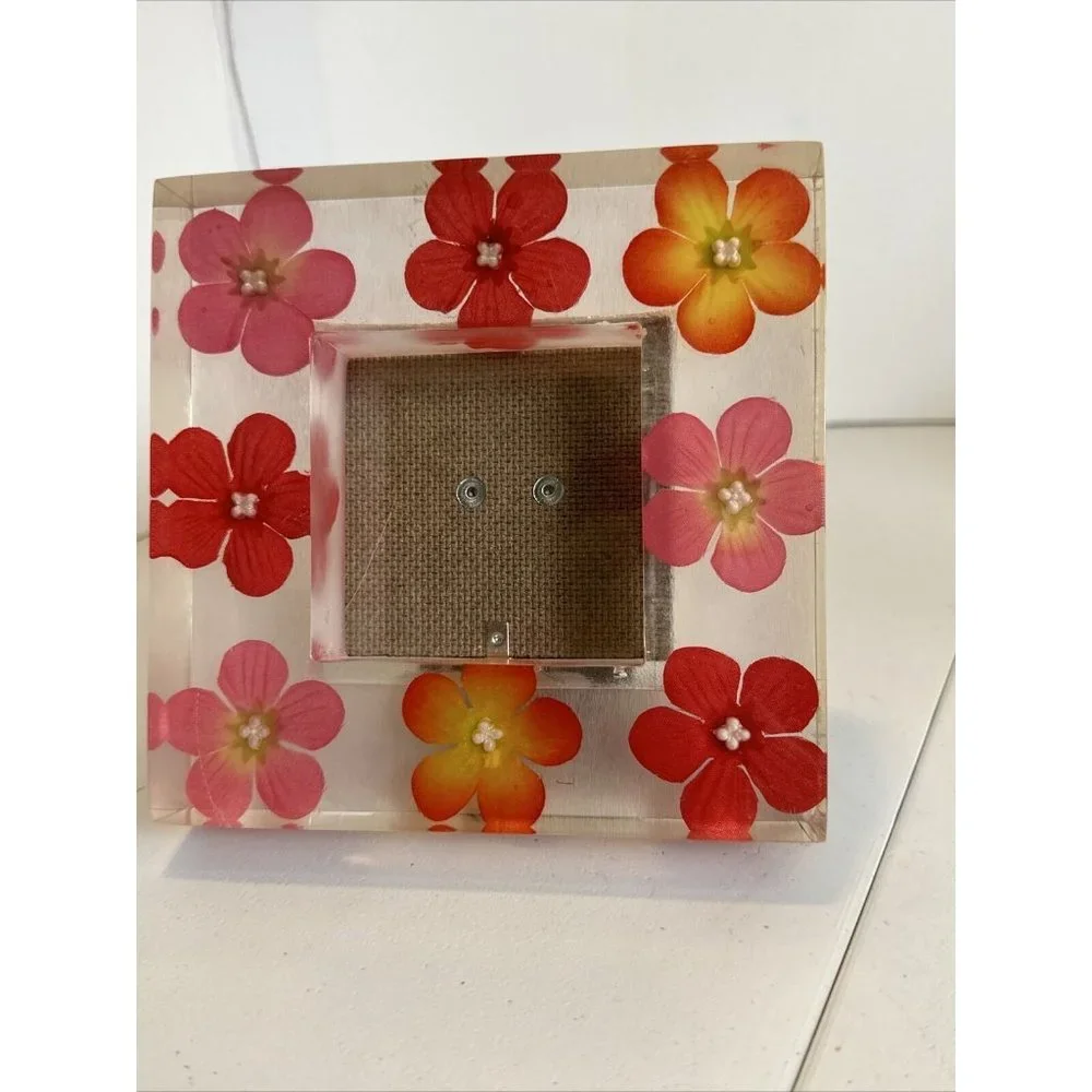 Acrylic Lucite Mod 3D Encased Pink Silk Flower Vtg 5.5